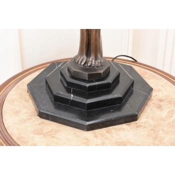 Stojąca Lampa Art Deco - Kobieta z Kulą Figura Rzeźba z Brązu Lampka Klosz