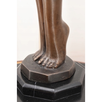 Stojąca Lampa Art Deco - Kobieta z Kulą Figura Rzeźba z Brązu Lampka Klosz