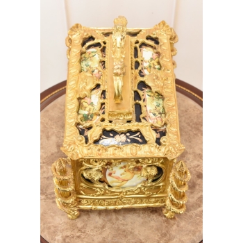 Królewska Szkatuła z Brązu Złoconego - Porcelana + Brąz - Muzealna Unikat