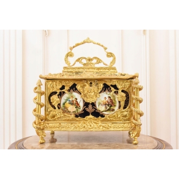 Królewska Szkatuła z Brązu Złoconego - Porcelana + Brąz - Muzealna Unikat