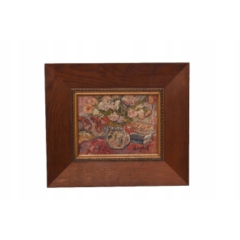 Jan Cybis - Kwiaty w Wazonie - Obraz Olejny Na Desce - Dekoracja