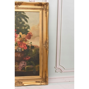 Obraz na Płótnie Martwa Natura - Kolorowe Kwiaty w Wazonie - Złota Rama