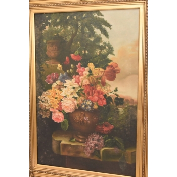 Obraz na Płótnie Martwa Natura - Kolorowe Kwiaty w Wazonie - Złota Rama