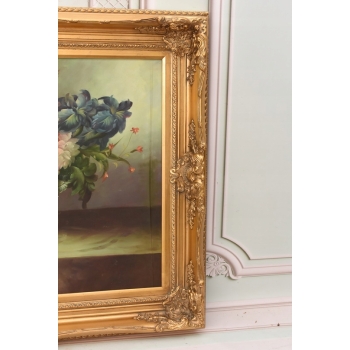 Obraz Olejny Na Płotnie - Kwiaty w Wazonie - Martwa Natura - Złota Rama