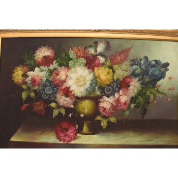 Obraz Olejny Na Płotnie - Kwiaty w Wazonie - Martwa Natura - Złota Rama