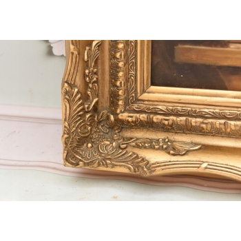 Trzy Butelki Wina - Martwa Natura - Obraz Olejny - Złota Secesyjna Rama