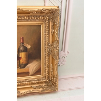 Trzy Butelki Wina - Martwa Natura - Obraz Olejny - Złota Secesyjna Rama