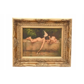 Fischend Amor – Dwa Amory Łowiące Strzały – Anioły Obraz Olejny Złota Rama