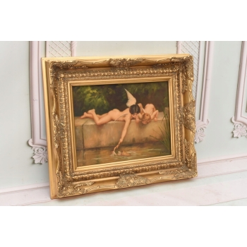 Fischend Amor – Dwa Amory Łowiące Strzały – Anioły Obraz Olejny Złota Rama