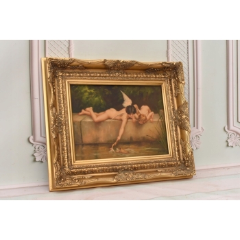 Fischend Amor – Dwa Amory Łowiące Strzały – Anioły Obraz Olejny Złota Rama