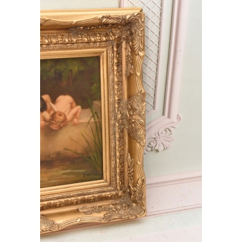 Fischend Amor – Dwa Amory Łowiące Strzały – Anioły Obraz Olejny Złota Rama