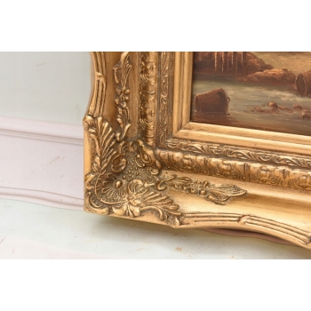 Naprawa Statku Na Brzegu Morza - Marynistyczny Obraz Olejny - Złota Rama