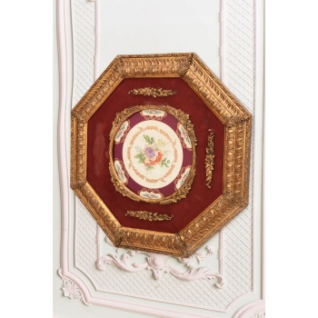 Pałacowy Obraz Na Porcelanie - Złota Rama 8kąt - Medalion Kwiaty Uszkodzona
