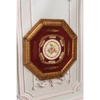 Pałacowy Obraz Na Porcelanie - Złota Rama 8kąt - Medalion Kwiaty Uszkodzona