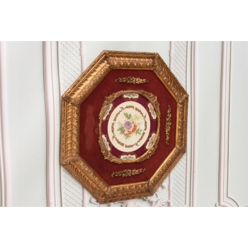 Pałacowy Obraz Na Porcelanie - Złota Rama 8kąt - Medalion Kwiaty Uszkodzona