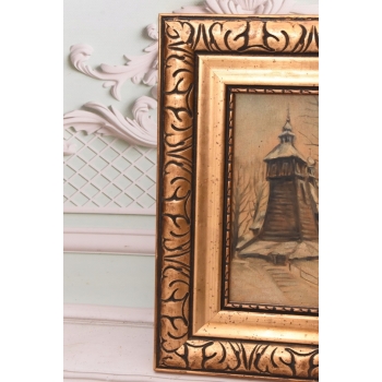 J. Fałat - Drewniany Kościół Na Wzgórzu - Kresy Wschodnie - Zima - Obraz