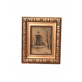 J. Fałat - Drewniany Kościół Na Wzgórzu - Kresy Wschodnie - Zima - Obraz