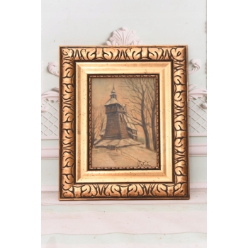 J. Fałat - Drewniany Kościół Na Wzgórzu - Kresy Wschodnie - Zima - Obraz