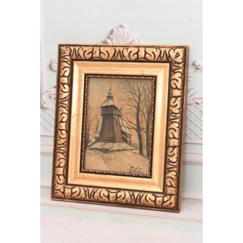 J. Fałat - Drewniany Kościół Na Wzgórzu - Kresy Wschodnie - Zima - Obraz