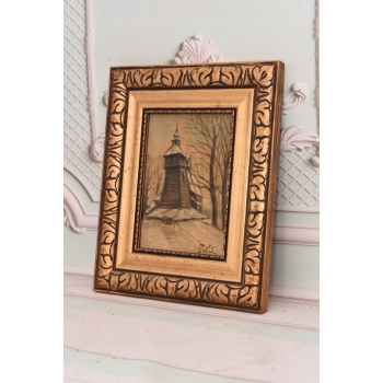 J. Fałat - Drewniany Kościół Na Wzgórzu - Kresy Wschodnie - Zima - Obraz