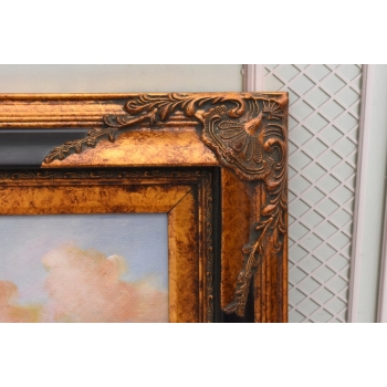 Łodzie w Porcie - Statki - Marynistyczny Obraz - Złoto Czarna Rama