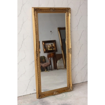 Złote Lustro Długie Wąskie Secesja Złote 169 x 79 cm Kryształowe Drewniane