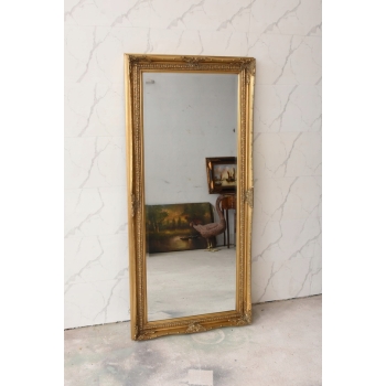 Złote Lustro Długie Wąskie Secesja Złote 169 x 79 cm Kryształowe Drewniane