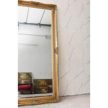 Złote Lustro Długie Wąskie Secesja Złote 169 x 79 cm Kryształowe Drewniane