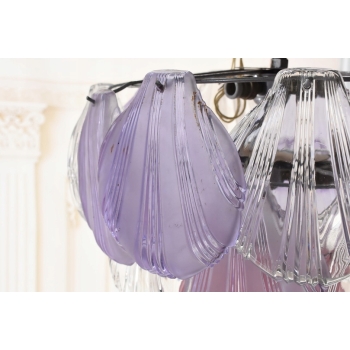 Włoski Żyrandol Murano - Różowe Fioletowe Muszle - Lampa Wisząca Do Salonu