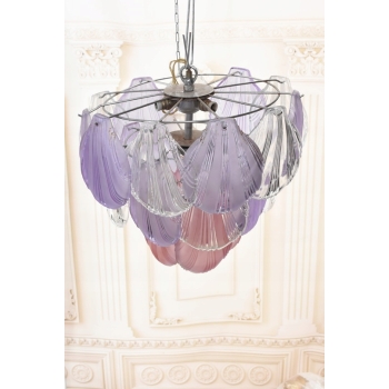 Włoski Żyrandol Murano - Różowe Fioletowe Muszle - Lampa Wisząca Do Salonu