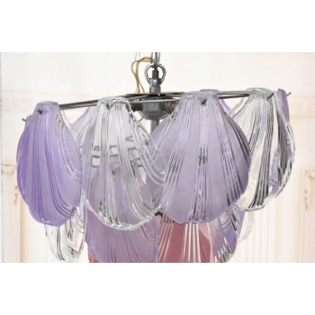 Włoski Żyrandol Murano - Różowe Fioletowe Muszle - Lampa Wisząca Do Salonu