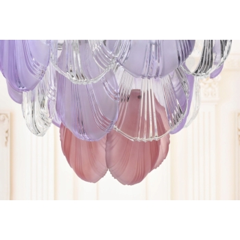 Włoski Żyrandol Murano - Różowe Fioletowe Muszle - Lampa Wisząca Do Salonu