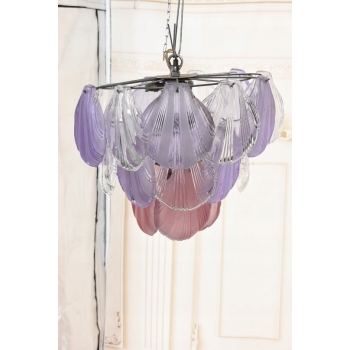 Włoski Żyrandol Murano - Różowe Fioletowe Muszle - Lampa Wisząca Do Salonu