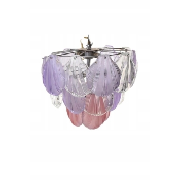 Włoski Żyrandol Murano - Różowe Fioletowe Muszle - Lampa Wisząca Do Salonu
