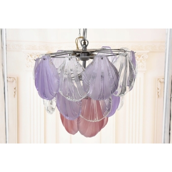 Włoski Żyrandol Murano - Różowe Fioletowe Muszle - Lampa Wisząca Do Salonu