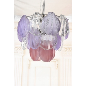 Włoski Żyrandol Murano - Różowe Fioletowe Muszle - Lampa Wisząca Do Salonu