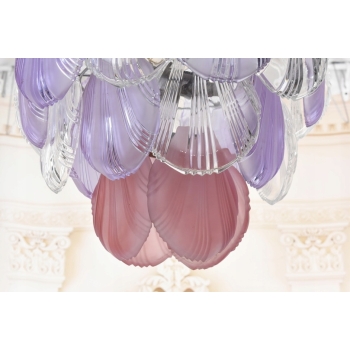 Włoski Żyrandol Murano - Różowe Fioletowe Muszle - Lampa Wisząca Do Salonu