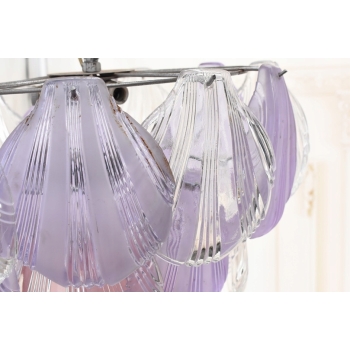 Włoski Żyrandol Murano - Różowe Fioletowe Muszle - Lampa Wisząca Do Salonu