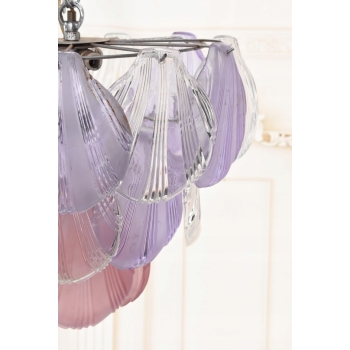 Włoski Żyrandol Murano - Różowe Fioletowe Muszle - Lampa Wisząca Do Salonu