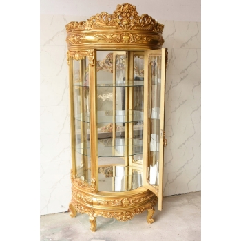 Złota Barokowa Witryna - Gablotka Serwantka Regał - Gięte Szkło - Salon