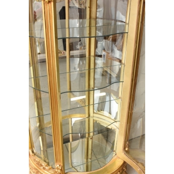 Złota Barokowa Witryna - Gablotka Serwantka Regał - Gięte Szkło - Salon