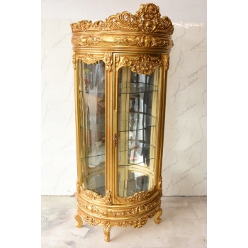 Złota Barokowa Witryna - Gablotka Serwantka Regał - Gięte Szkło - Salon