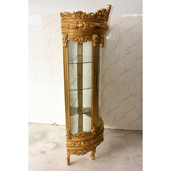 Złota Barokowa Witryna - Gablotka Serwantka Regał - Gięte Szkło - Salon