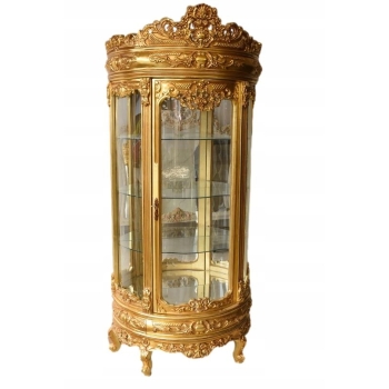 Złota Barokowa Witryna - Gablotka Serwantka Regał - Gięte Szkło - Salon