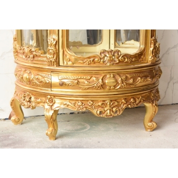 Złota Barokowa Witryna - Gablotka Serwantka Regał - Gięte Szkło - Salon