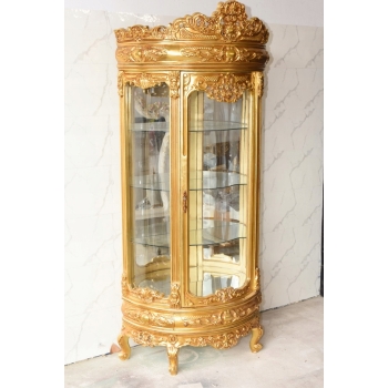 Złota Barokowa Witryna - Gablotka Serwantka Regał - Gięte Szkło - Salon