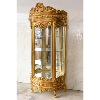 Złota Barokowa Witryna - Gablotka Serwantka Regał - Gięte Szkło - Salon