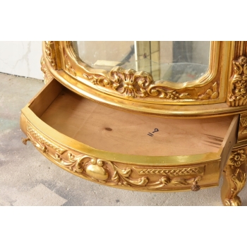 Złota Barokowa Witryna - Gablotka Serwantka Regał - Gięte Szkło - Salon