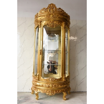 Złota Barokowa Witryna - Gablotka Serwantka Regał - Gięte Szkło - Salon