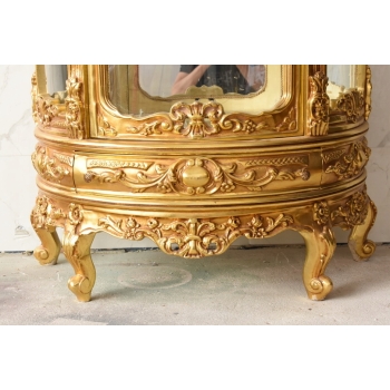 Złota Barokowa Witryna - Gablotka Serwantka Regał - Gięte Szkło - Salon